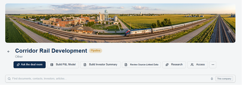 Corridor Rail Development deal room in VeriMentra™
